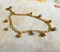 Vergoldetes 925 Silber Armband mit Botswana Achat und facettieren Kugeln