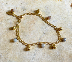 Vergoldetes 925 Silber Armband mit Botswana Achat und facettieren Kugeln