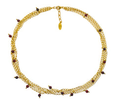 925 Silber Collier mit vergoldeten Ketten und Bernstein