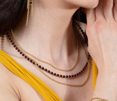 Mehrreihiges Collier mit Bernstein in Kirschfarbe und vergoldetem 925 Silber