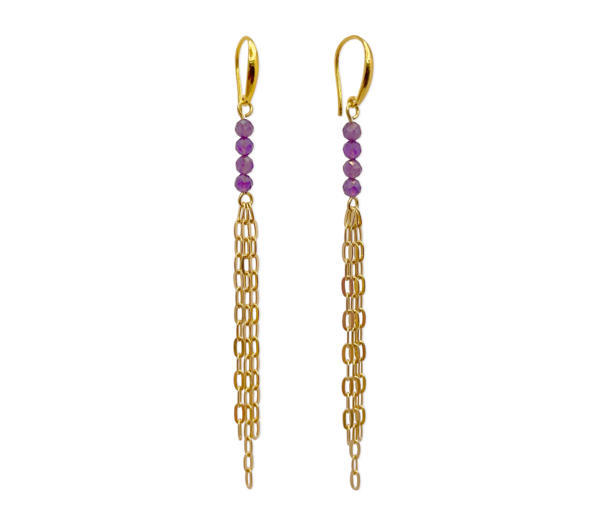 Lange Amethyst Ohrringe mit Rosegold überzogenen 925 Silber Ketten