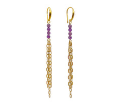 Lange Amethyst Ohrringe mit Rosegold überzogenen 925 Silber Ketten