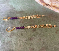 Lange Amethyst Ohrringe mit Rosegold überzogenen 925 Silber Ketten
