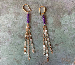 Lange Amethyst Ohrringe mit Rosegold überzogenen 925 Silber Ketten