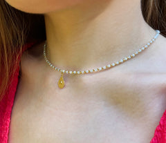 Collier aus Aquamarin mit vergoldetem 925 Silber Anhänger in Tropfenform