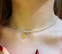 Collier aus Aquamarin mit vergoldetem 925 Silber Anhänger in Tropfenform