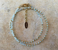 Doppelumwickeltes Armband mit Aquamarin und vergoldetem 925 Silber