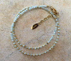 Doppelumwickeltes Armband mit Aquamarin und vergoldetem 925 Silber