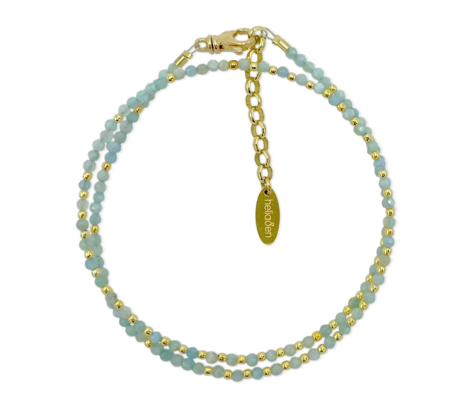 Doppelumwickeltes Armband mit Aquamarin und vergoldetem 925 Silber