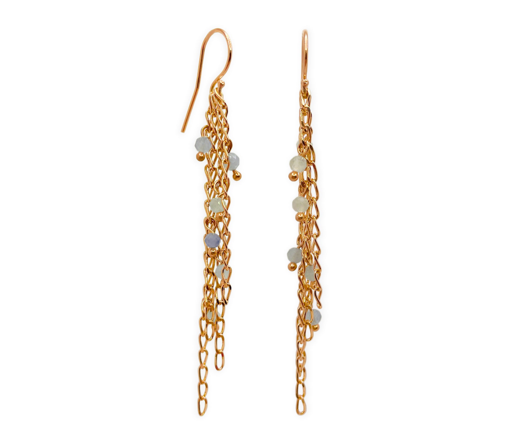 Lange Aquamarin Ohrringe mit Rosegold 925 Silber