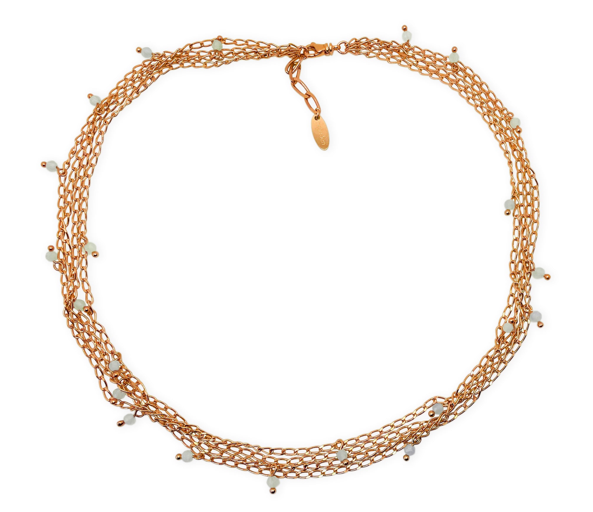 925 Silber Collier mit vergoldeten Ketten und Aquamarin