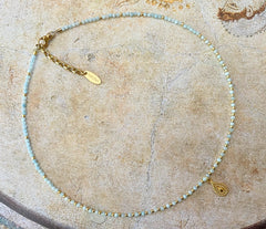 Collier aus Aquamarin mit vergoldetem 925 Silber Anhänger in Tropfenform