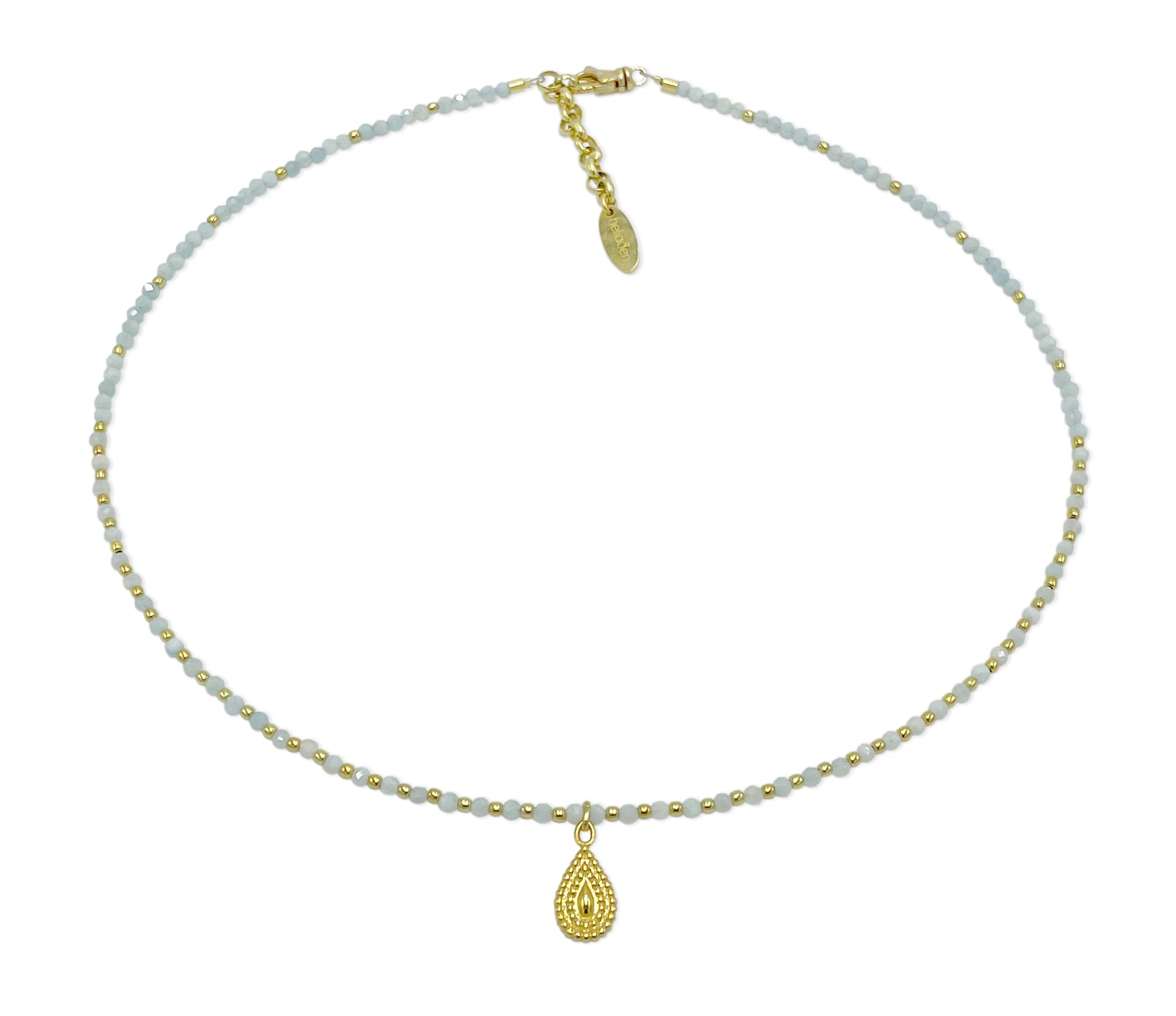 Collier aus Aquamarin mit vergoldetem 925 Silber Anhänger in Tropfenform