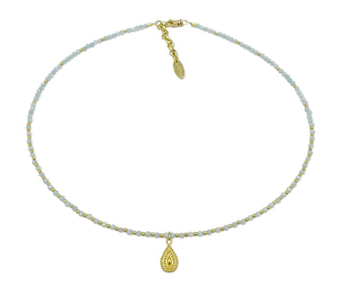 Collier aus Aquamarin mit vergoldetem 925 Silber Anhänger in Tropfenform