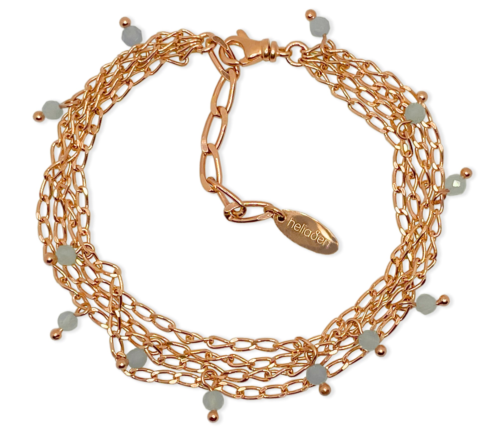 Mehrreihiges Roségold 925 Silber Armband mit Aquamarin