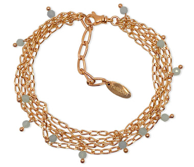 Mehrreihiges Roségold 925 Silber Armband mit Aquamarin