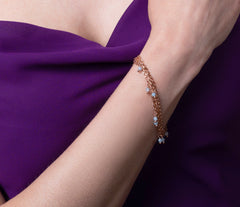 Mehrreihiges Roségold 925 Silber Armband mit Aquamarin