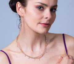 925 Silber Collier mit vergoldeten Ketten und Aquamarin