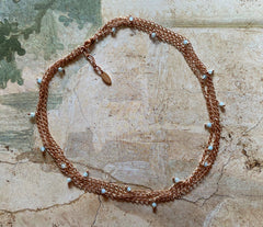 925 Silber Collier mit vergoldeten Ketten und Aquamarin