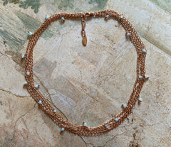 925 Silber Collier mit vergoldeten Ketten und Aquamarin