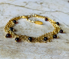 Vergoldetes 925 Silber Armband mit kleinen Bernsteinen in Kirschfarbe