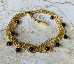 Vergoldetes 925 Silber Armband mit kleinen Bernsteinen in Kirschfarbe