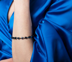 Elegantes Armband mit vergoldetem und rhodiniertem 925 Silber und blauem Bernstein