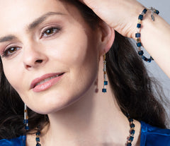 Elegantes Armband mit vergoldetem und rhodiniertem 925 Silber und blauem Bernstein