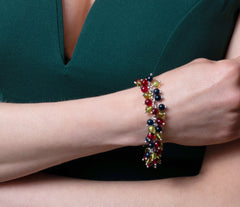 Rhodiniertes 925 Silber Armband mit farbigen Bernsteinkugeln