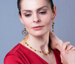 925 Silber Collier mit vergoldeten Ketten und Bernstein