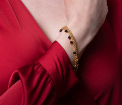 Vergoldetes 925 Silber Armband mit kleinen Bernsteinen in Kirschfarbe