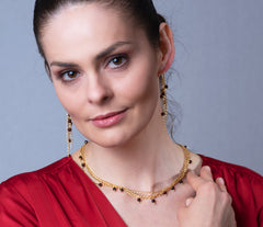 925 Silber Collier mit vergoldeten Ketten und Bernstein