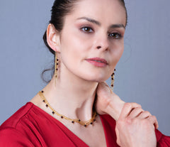 925 Silber Collier mit vergoldeten Ketten und Bernstein