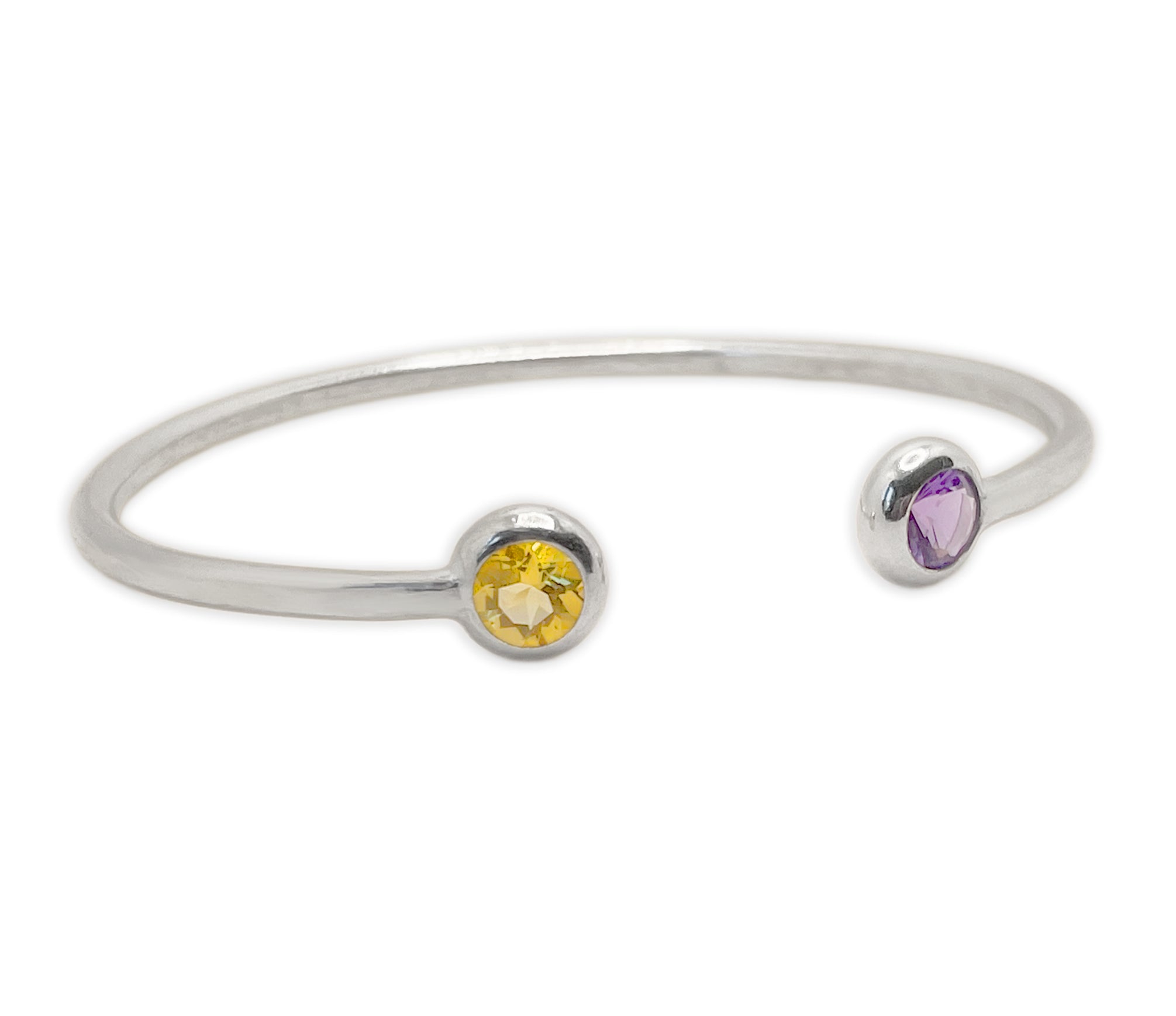 925 Silber Armreif mit gelbem Citrin und lila Amethyst