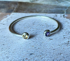 925 Silber Armreif mit gelbem Citrin und lila Amethyst