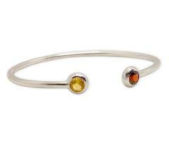 925 Silber Armreif mit gelben Citrin- und dunkelroten Granatsteinen