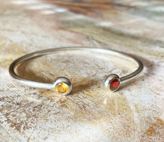 925 Silber Armreif mit gelben Citrin- und dunkelroten Granatsteinen