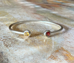 925 Silber Armreif mit gelben Citrin- und dunkelroten Granatsteinen