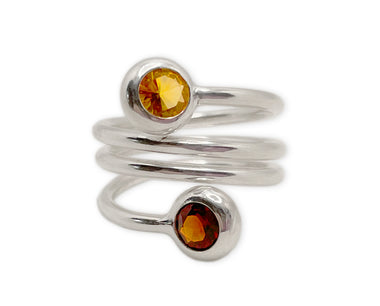 Doppelumwickelter 925 Silber Ring mit Citrin und Granat