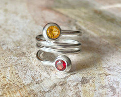 Doppelumwickelter 925 Silber Ring mit Citrin und Granat