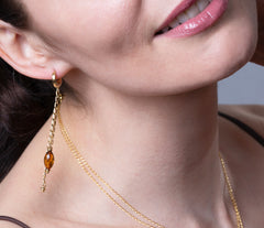 Lange Klappbrisuren Ketten Ohrringe mit facettiertem Bernstein und vergoldetem 925 Silber