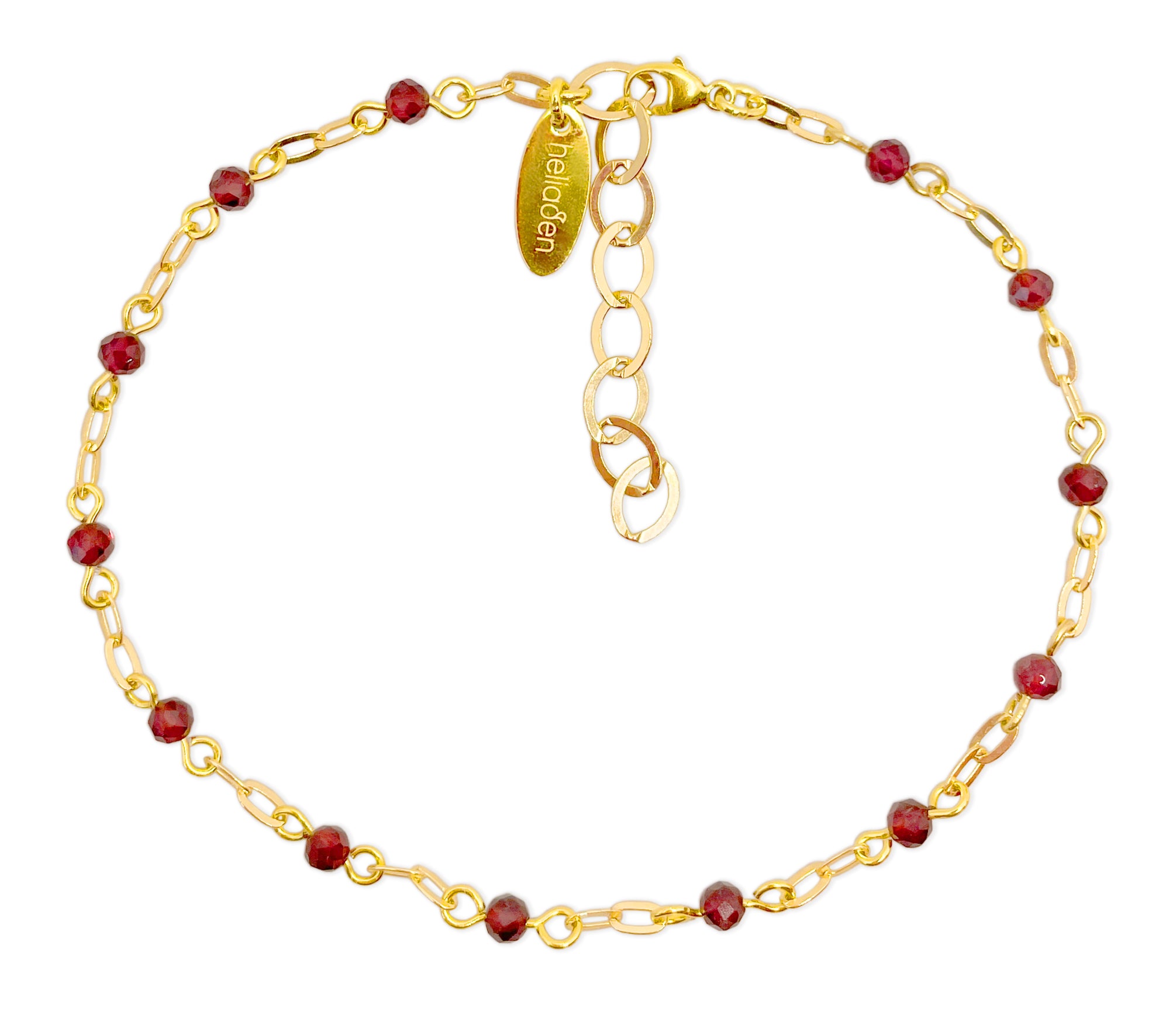 Vergoldetes 925 Silber Armband oder Fußkette mit roten Granatsteinen