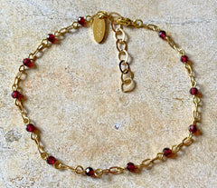 Vergoldetes 925 Silber Armband oder Fußkette mit roten Granatsteinen