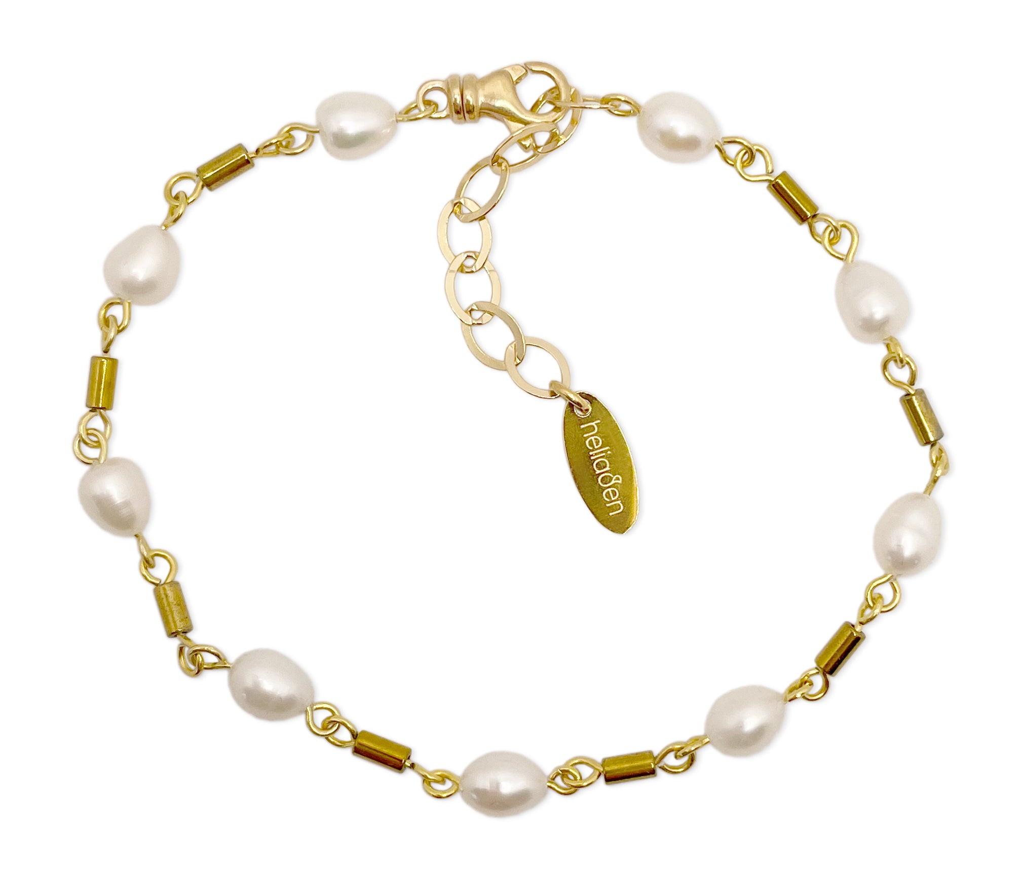 Vergoldetes 925 Silber Armband mit Hämatit und Zuchtperlen