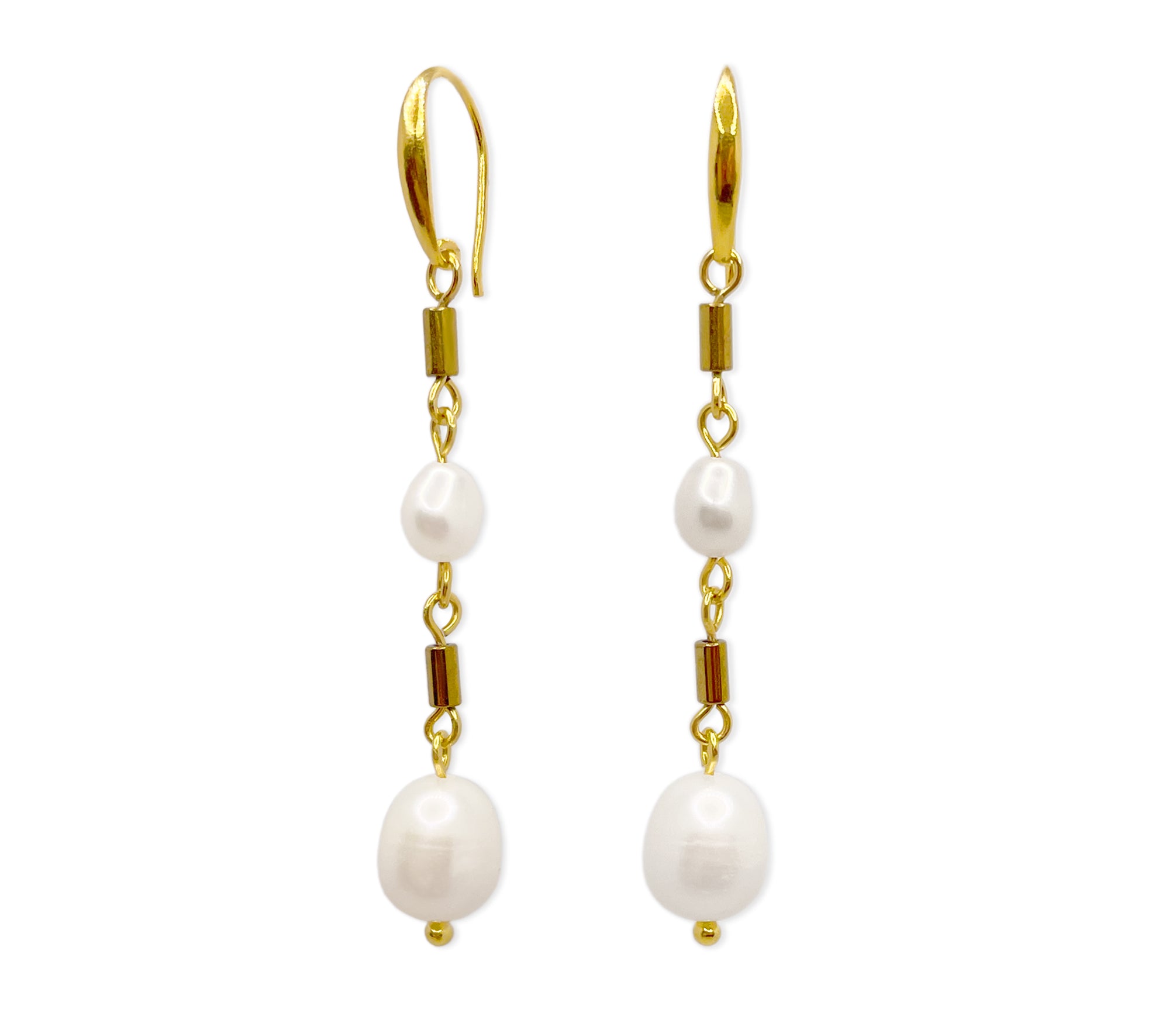 Vergoldete 925 Silber Ohrringe mit Hämatit und Zuchtperlen