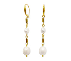 Vergoldete 925 Silber Ohrringe mit Hämatit und Zuchtperlen