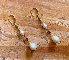 Vergoldete 925 Silber Ohrringe mit Hämatit und Zuchtperlen