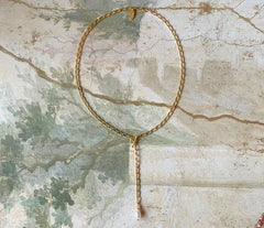 Vergoldete 925 Silber Y-Kette mit weißer Zuchtperle und Labradorit