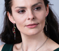 Rhodinierte 925 Silber Klappbrisuren Ohrringe mit farbigen Bernsteinkugeln