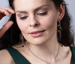 Rhodinierte 925 Silber Klappbrisuren Ohrringe mit farbigen Bernsteinkugeln